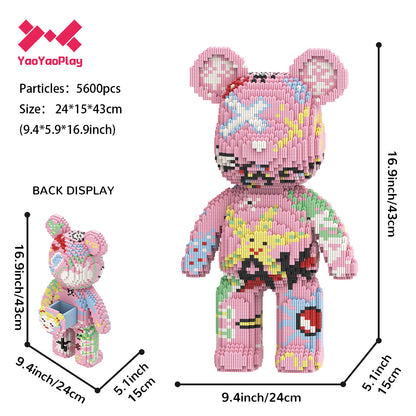 YaoYaoPlay Graffiti Pink Bear Medium Building Block Set