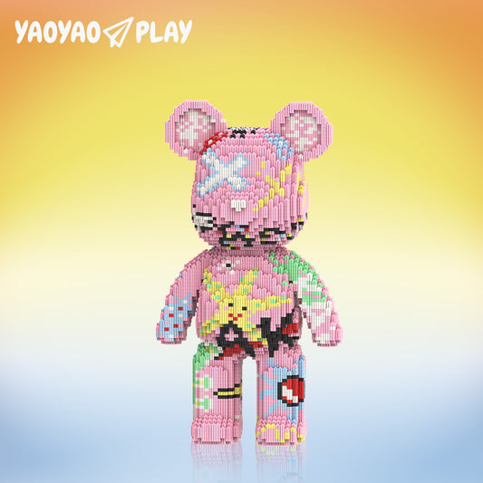 YaoYaoPlay Graffiti Pink Bear Medium Building Block Set