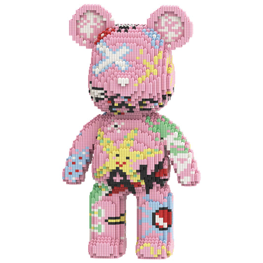 YaoYaoPlay Graffiti Pink Bear Medium Building Block Set