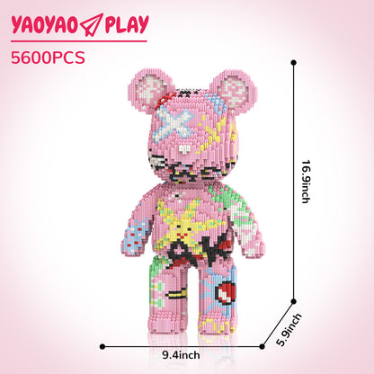 YaoYaoPlay Graffiti Pink Bear Medium Building Block Set