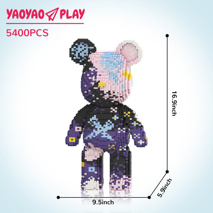 YaoYaoPlay Graffiti Purple Bear Medium Building Block Set