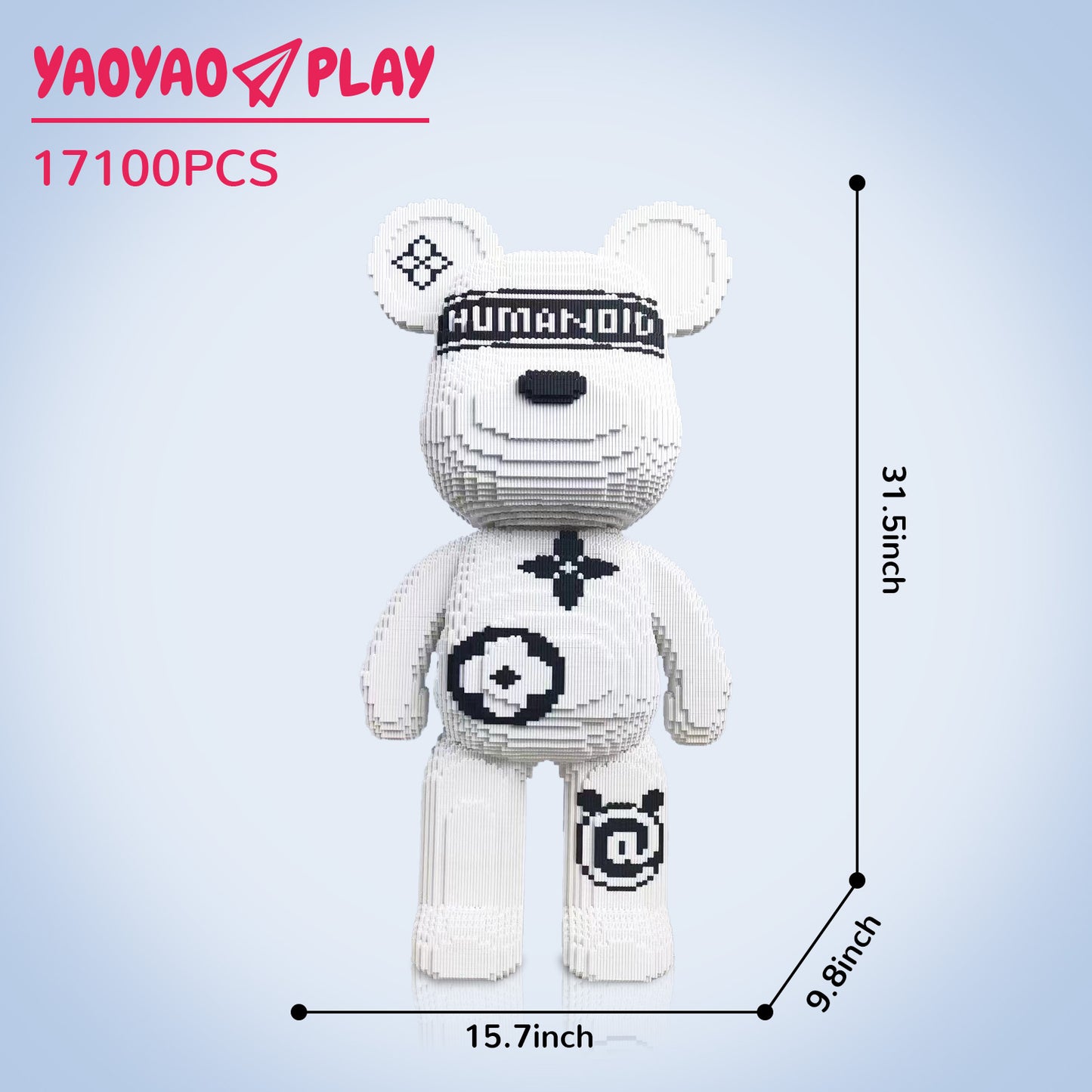 YaoYaoPlay Large Black White Bear Building Block Set