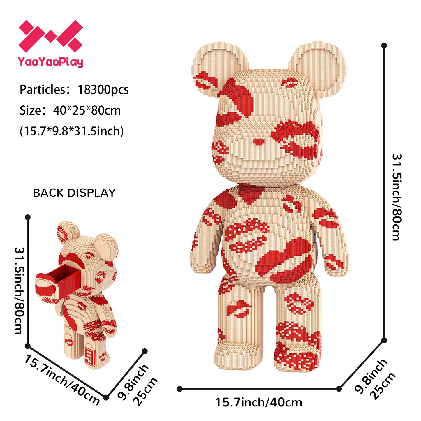 YaoYaoPlay Kissy Huggy Big Bear Plastic Building Blocks