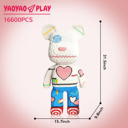YaoYaoPlay Heart Patchwork Big Bear Plastic Building Blocks
